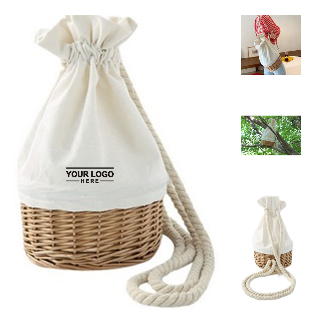 Drawstring Rattan Bucket Backpack