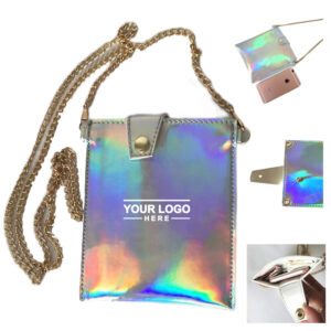 Holographic PU Leather Phone Crossbody Bag with Gold Chain Strap
