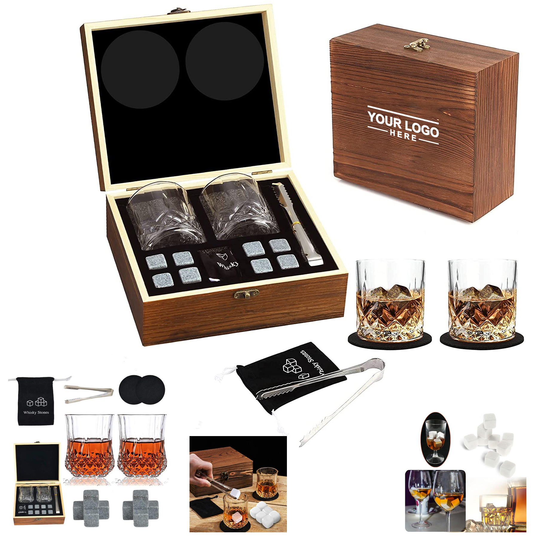 Whiskey Glass with Whiskey Ice Cubes Gift Set