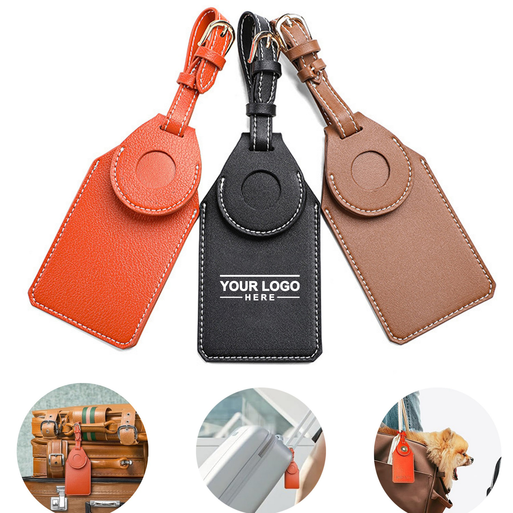 PU Leather Luggage Tag with Tracker Slot