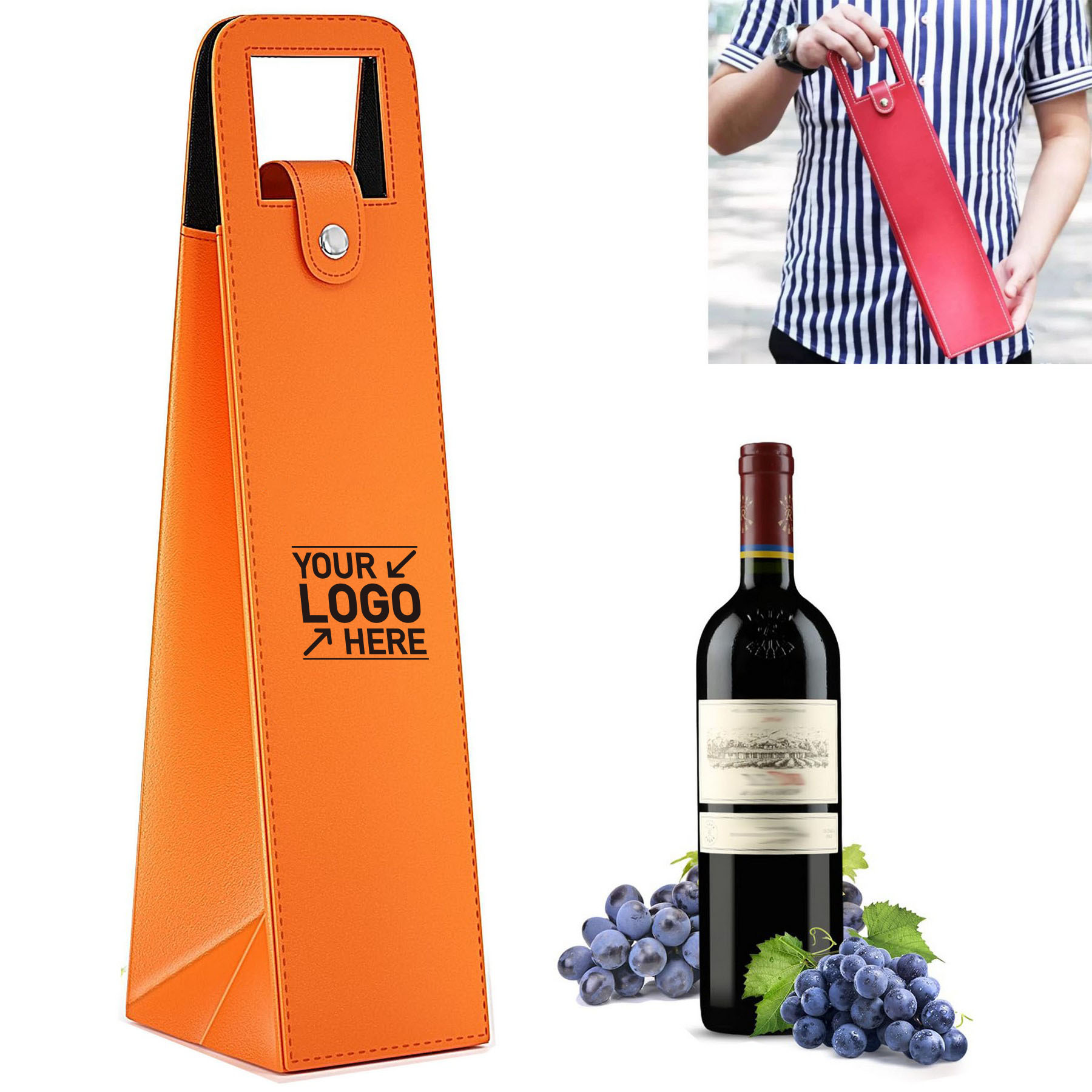 PU Leather Single Bottle Wine Carrier Tote