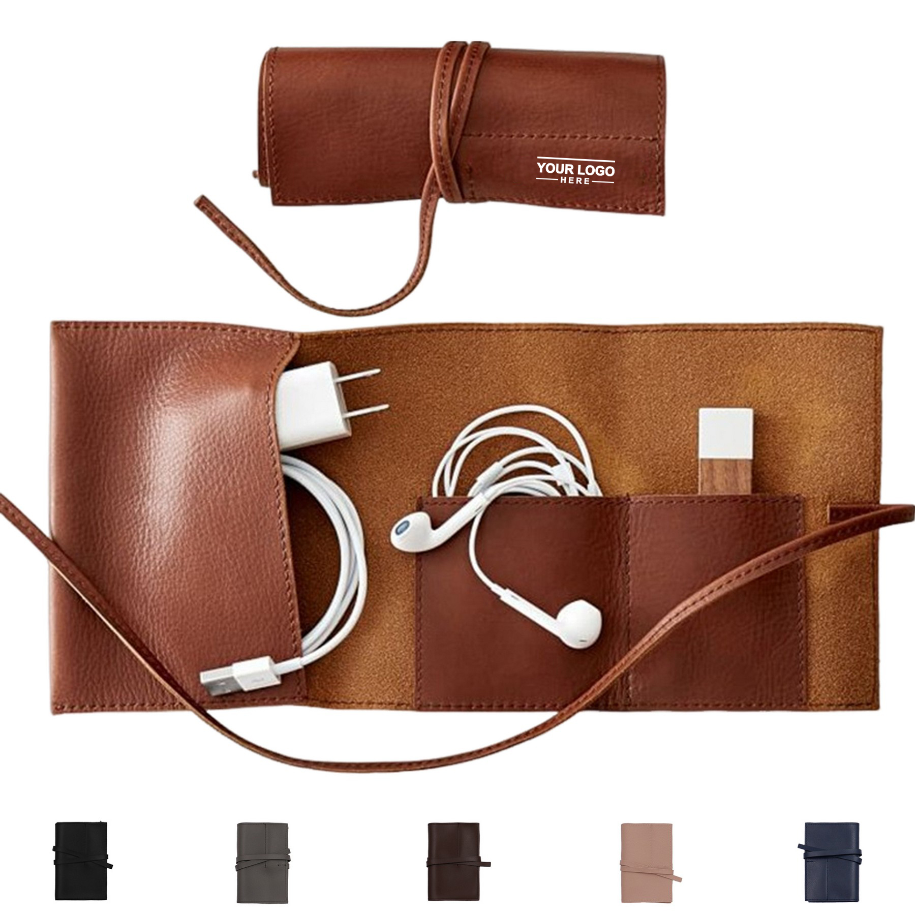 Portable Leather Tech Cable Organizer