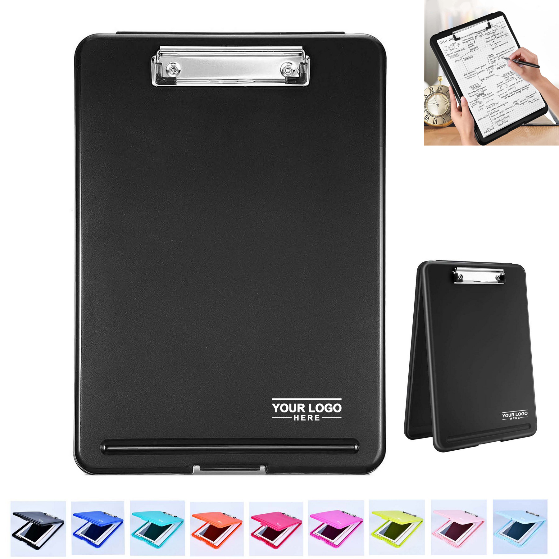 Folding Plastic Clipboard with Storage Compartment