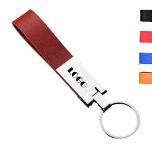 PU Leather Loop Keychain with Metal Plate